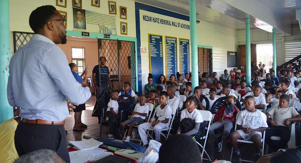 Director of Sport Christopher Jones addressing the crowd at the closing of the MSC summer Academy Friday at the Malteenoes Sports Club, Thomas Lands.

