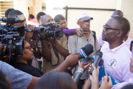 GTU President Mark Lyte speaking to the press after the meeting (Department of Public Information photo)