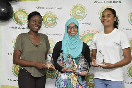 Aadilah Ali,  Christine Archer, and Suphane Dash were celebrated by the Office of Climate Change for the outstanding achievement at this year’s Caribbean Advanced Proficiency Examination (CAPE). 