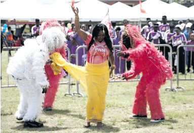 The controversial skit put on by members of PNM’s Tabaquite constituency during the party’s sports and family day at Edinburgh 500 Recreational Grounds in Chaguanas on Sunday. 