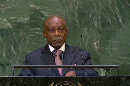 Foreign Affairs Minister Carl Greenidge during his address on Friday
