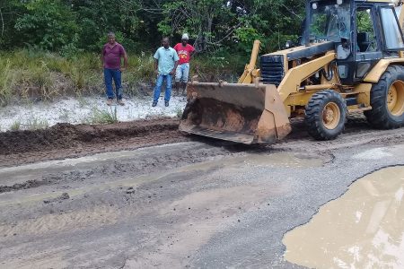 Remedial works being undertaken on the Kuru Kuru access road yesterday morning.
