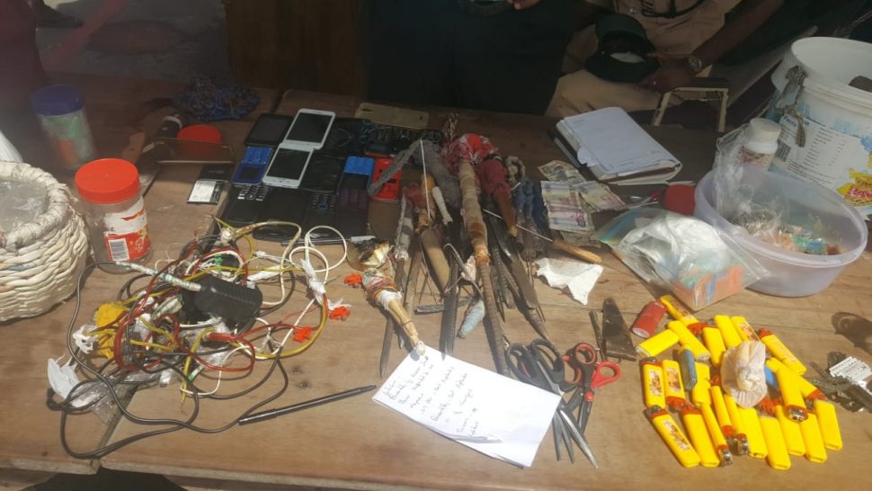 Some of the items that were unearthed on Monday at the Lusignan Prison holding bays. 