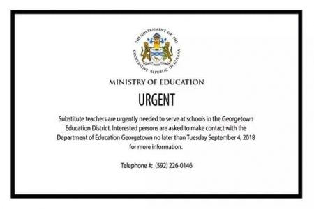The Advertisement placed on the Ministry of Education’s Facebook page calling on persons willing to work as substitute teachers. 