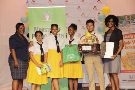 Brickdam Secondary School showing off their prizes (Ministry of Education photo)