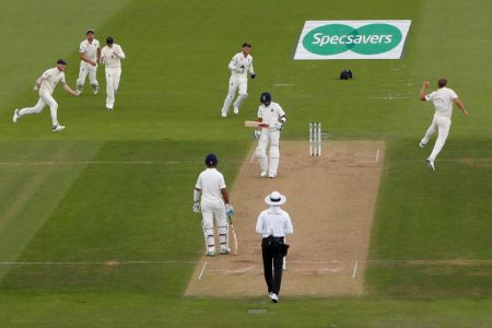 England’s Sam Curran celebrates the wicket of India’s Virat Kohli. Reuters/Paul Childs

