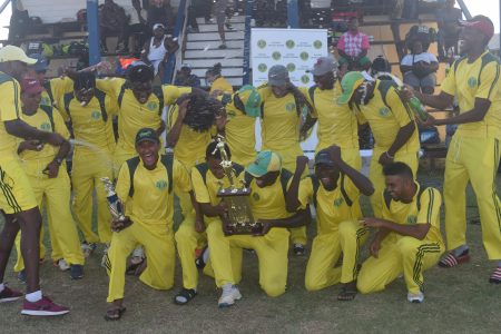 Champions! Essequibo celebrates the 2018 GCB Franchise League title
