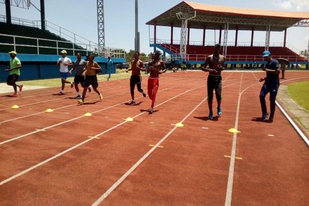 the Guyana players going through the yo-yo, a 20 metre sprint test.
