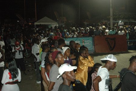 Sections of the massive crowd that witnessed the round of 16 and quarter-final action in the Guinness Cage Streetball Championship at the Haslington Tarmac.
