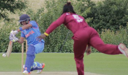 Harmanpreet Kaur bats against West Indies during a warm-up match for the 50-overs World Cup in England last year.
