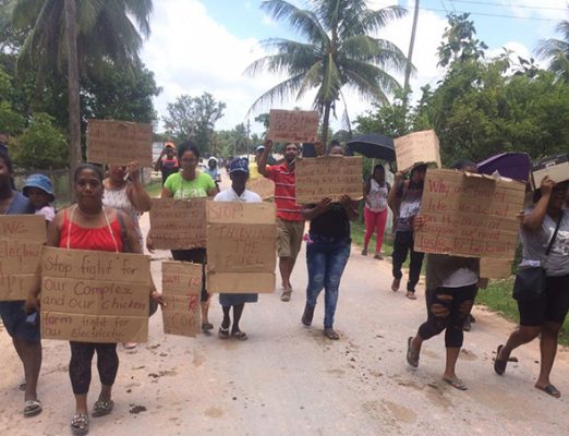 Residents of Kwakwani protesting on Friday