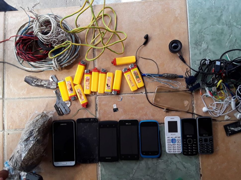 The prohibited items found in the New Amsterdam Prison yesterday (Photo courtesy of the Guyana Police Force)
