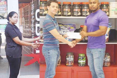 Representatives of The Publik and Fitness Express,presented sponsorship support to ‘Stage of Champions’ organizer, Videsh Sookram yesterday.
