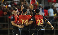 Trinbago Knight Riders celebrate another wicket en route to their 67-run victory over Guyana Amazon Warriors on Wednesday night. 