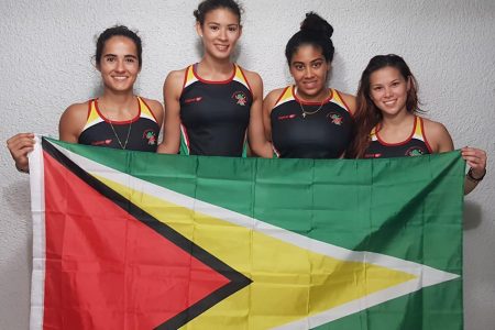 Guyana’s female squash team after qualifying for the 2019 Pan America Games: From Left; Nicollette Fernandes, Taylor Fernandes, Ashley Khalil and Mary Fung -A-Fat.
