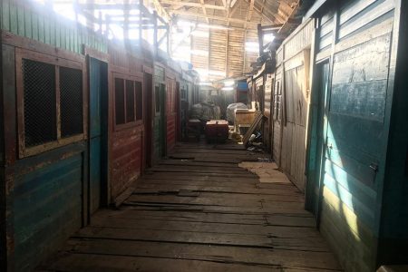 Some of the stalls at the Stabroek Market Wharf that were closed Friday.