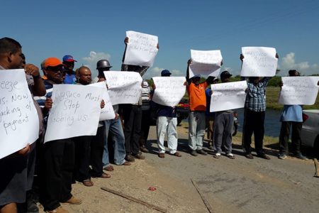 The workers during their protest outside of the estate compound yesterday
