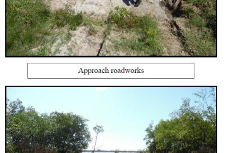 Images included in the 2017 Auditor General Report showing the area where the wharf,  approach and floating raft  should have  constructed at the GDF Coastal Battalion, New Amsterdam. (Audit Office photos)
