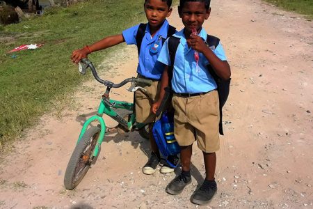Budram Ramdat and Adjit Dehaan of Mc Gillivray Primary make their way home after school
