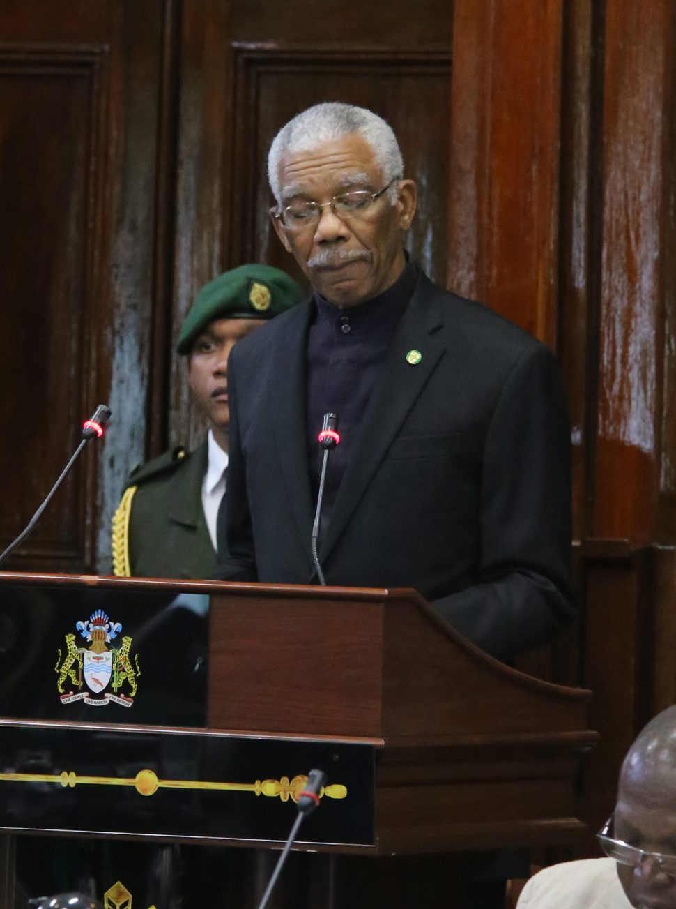 President David Granger addressing Parliament yesterday