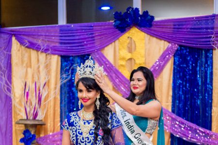 Shivanie Latchman being crowned the new Mrs India Guyana by Mrs. India Guyana 2016 Samantha Singh. Photos taken by photographer - Saajid Husani
