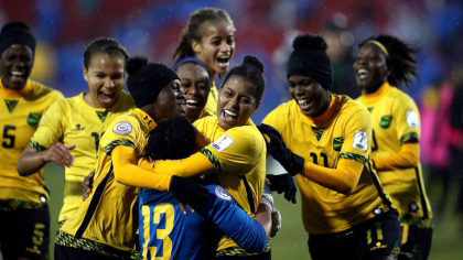  The Reggae Girls celebrating their victory over Panama which sent them to the 2019 Women’s World Cup in France.