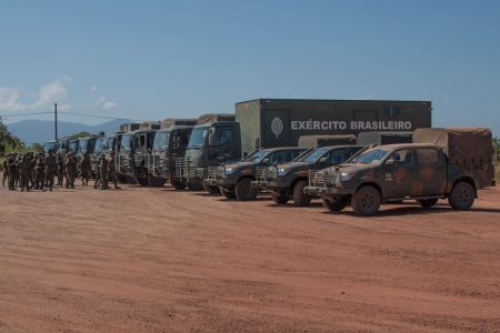 The second batch of the Brazilian vehicles, which arrived in Lethem on Monday morning. (Ministry of the Presidency photo)