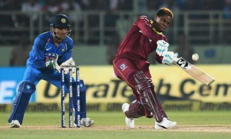 West Indies left-hander Shimron Hetmyer goes on the attack against India.