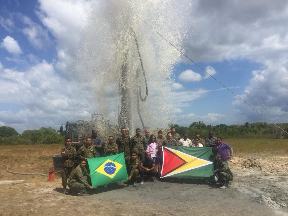 A well has been successfully drilled at Awaruwaunau in Region Nine, as part of the joint project by the governments of Guyana and Brazil to assist communities in the South Rupununi with the storage of water during the dry season. The new well is the sixth that has been drilled after the completion of other wells at Karaudarnau, Aishalton, Chukrikedenau, Maruranau and Shea. According to the Civil Defence Commission (CDC), two more wells are set to be drilled by the local team next week in Baishaidrun and Achewib. The pumps and the solar systems will be installed by the Brazilians. Drilling is on schedule and the official handing over is set for November 28th, it added. (CDC photo)