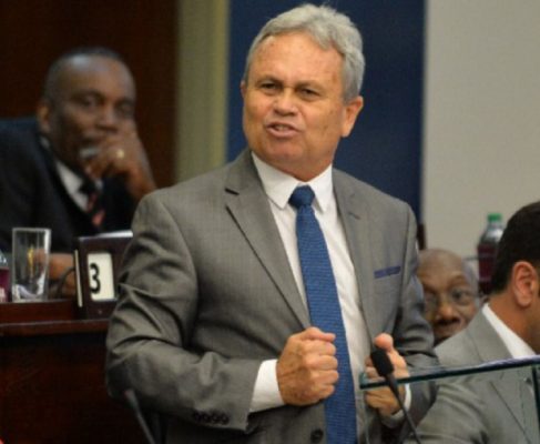 Finance Minister Colm Imbert makes a point during his presentation of the 2018/2019 Budget in Parliament on Monday.