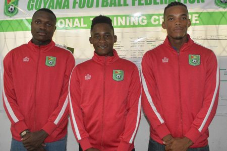 The MLS hopefuls that will be participating in the Caribbean Combine in Barbados from left to right-Kevin Layne, Ryan Hackett and Kevin Dundas prior to their departure