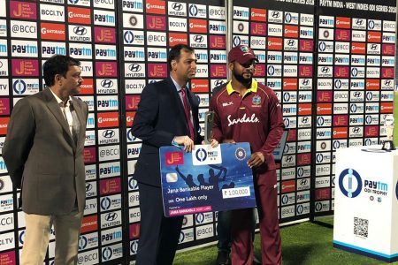  Shai Hope was named Man of the Match for his innings of 95 and a catch and one stumping. (Cricket West Indies photo)