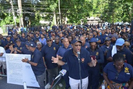 Petrotrin workers in a protest 