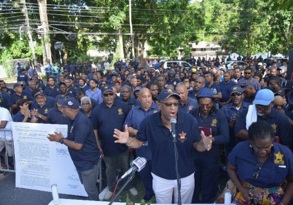 Petrotrin workers in a protest 