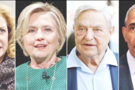 (L-R) U.S. Representative Debbie Wasserman Schultz, former Democratic presidential candidate Hillary Clinton, Democratic Party donor George Soros and former U.S. President Barack Obama are pictured in a combination photograph made from Reuters file photos. REUTERS/Gretchen Ertl/Kamil Krzaczynski/Luke MacGregor/Siphiwe Sibeko/Files