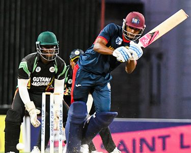 Tagenarine Chanderpaul topscored  for the Guyana Jaguars with a fighting half  century. (Photo courtesy of CWI Media)
