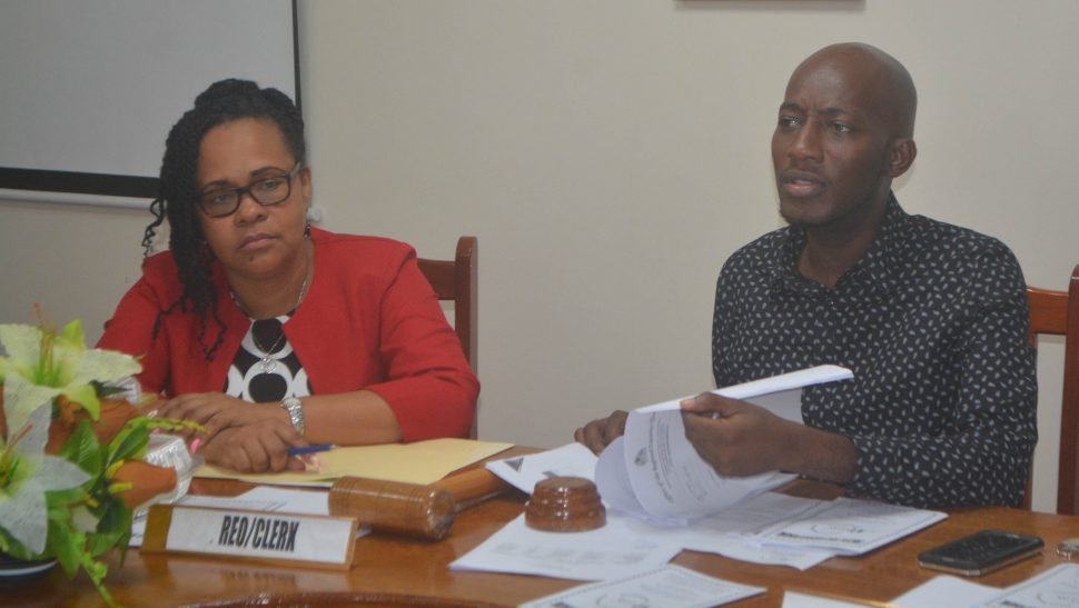 REO Pauline Lucas (left) and acting Chairman of the RDC meeting, Councillor Ryan Belgrave addressing councillors. (Region Four photo)