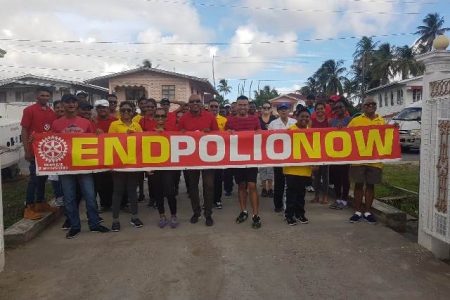 Rotarians of the New Amsterdam Rotary Club at the conclusion of the Polio awareness walk held yesterday morning in Berbice. (DPI photo)
