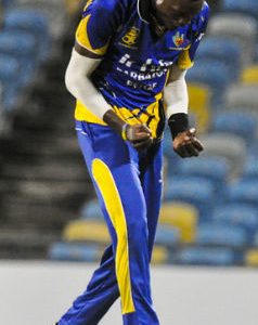  Fast bowler Shamar Springer celebrates another wicket during his five-wicket haul against Jamaica Scorpions on Saturday. (Photo courtesy CWI Media)
