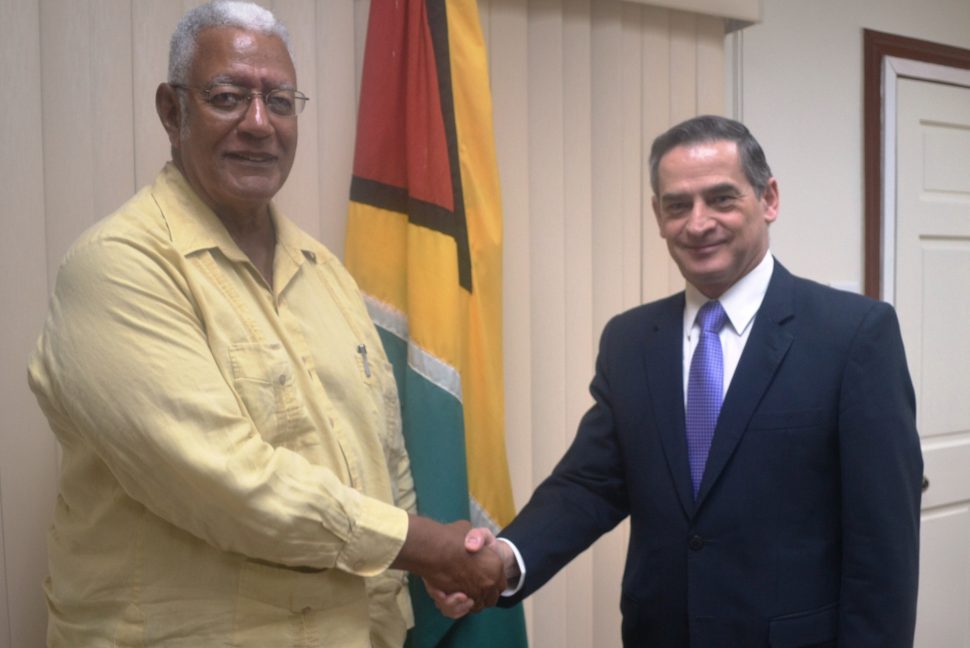 Agriculture Minister, Mr. Noel Holder during his meeting with Chilean Ambassador to Guyana, HE Patricio Becker