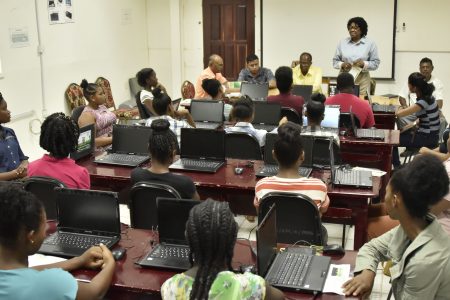 Representative of the Office of the First Lady, Lieutenant Colonel Yvonne Smith, addresses the participants of the BIT-ICT training programme (Ministry of the Presidency photo)