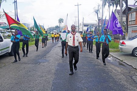 As part of the celebration of its 109th anniversary, the Scout Association of Guyana held a parade through the streets of Georgetown yesterday. Also planned in commemoration of the activity is a two-day camp at the Scout Association’s headquarters on Woolford Avenue. (Photo by Terrence Thompson)
