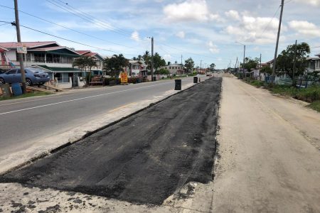 The section of the Vreed-en-Hoop, West Coast Demerara, road that is currently being repaired 
