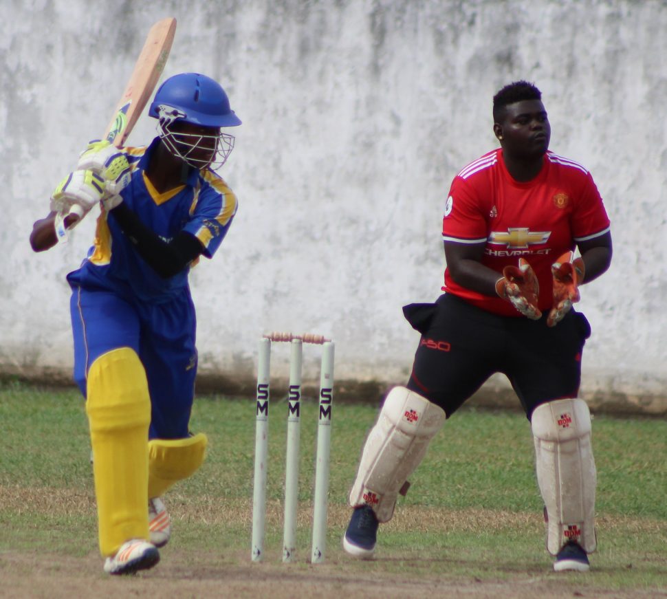  National under – 19 batsman, Adrian Hinds drives through the covers during his unbeaten knock to see TSC home 
