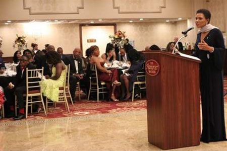 Jamaica's Ambassador to the United States Audrey Marks delivers the keynote address at the HELP Jamaica Medical Mission's 8th annual fundraiser Black Tie Gala at Hanover Manor, East Hanover, New Jersey, on Saturday, November 10. 