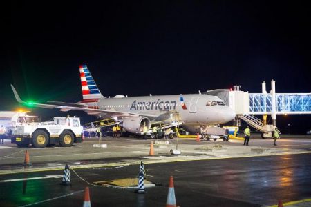 American Airlines last night at the boarding bridge (DPI photo)