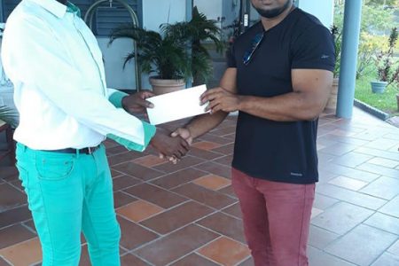 Event organiser Videsh Sookram (left) and Aracari Resort Manager, Lennox Wayne who has agreed to host the overseas athletes for Saturday’s fixture which is scheduled to attract bodybuilders from Antigua and Barbuda, Suriname, Trinidad and Tobago.