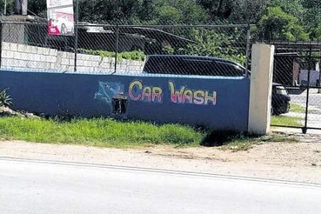 The Iconic Car Wash and Wheel Alignment Centre along Foreshore Road, Falmouth, Trelawny where Cargill Gardener was gunned down on Friday. 