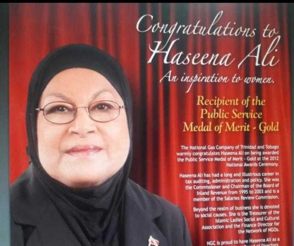 A brochure congratulating Hassena Ali after she won the Public Service Medal of Merit (Gold) for her service to the country in 2012. 
