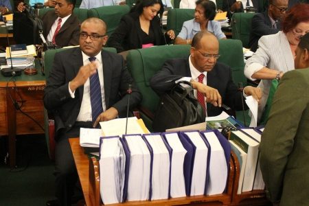Opposition Leader Bharrat Jagdeo (left) during a sitting of Parliament.